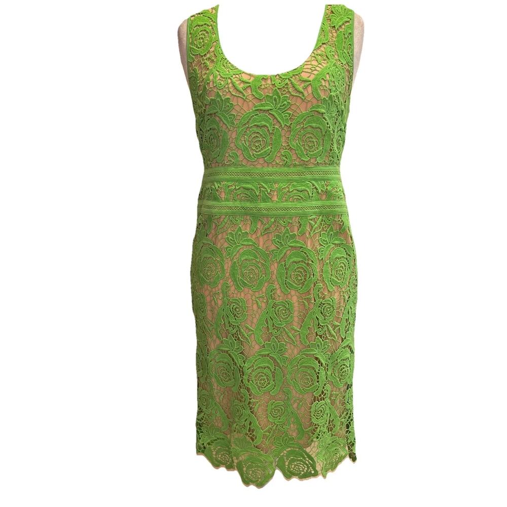 Nicole‎ Miller Artelier Dress 12 Kelly Green Lace Overlay Floral Zip Y2K Cottage